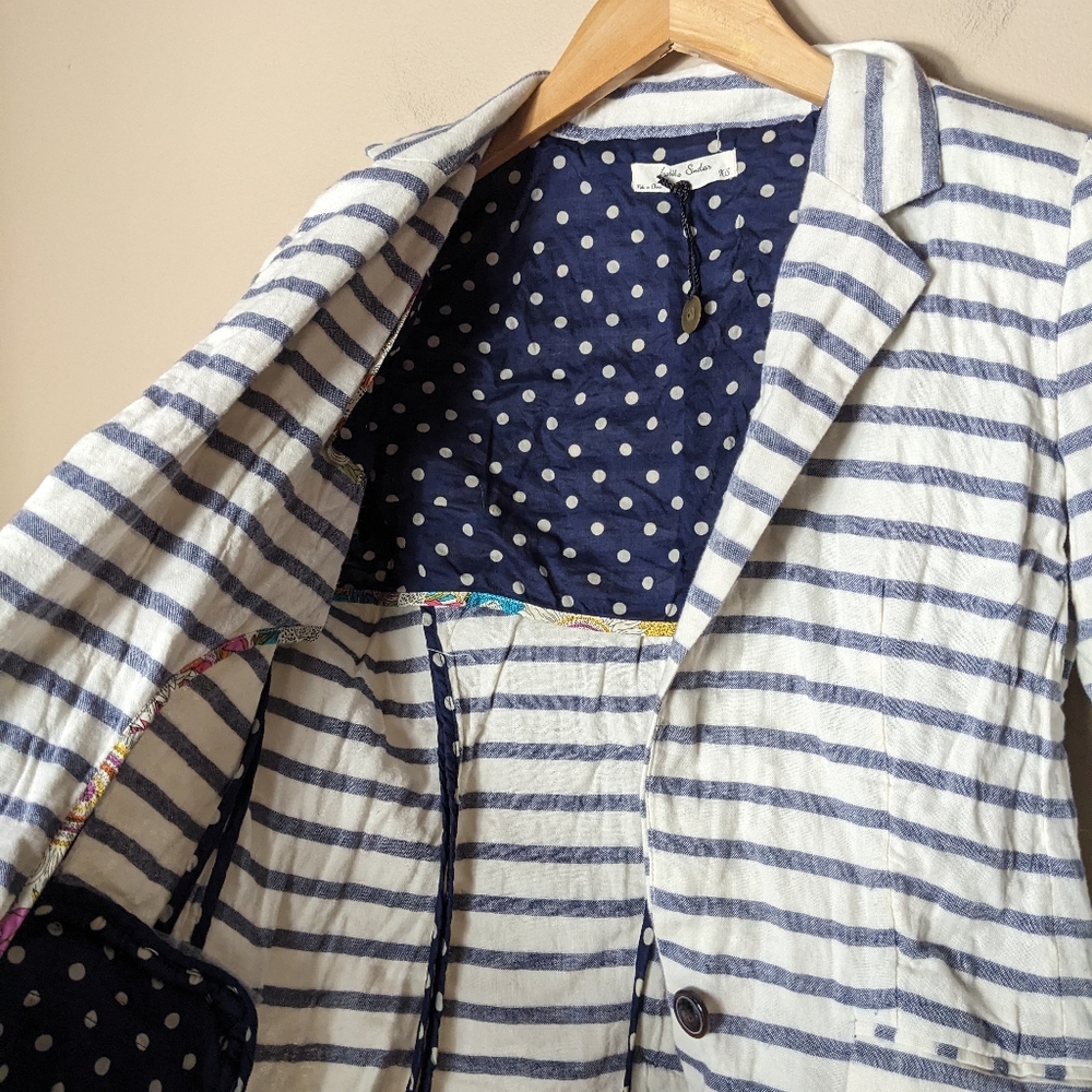 Anthropologie Navy and White Striped Blazer with Polka-Dot Lining - Picture 5 of 7